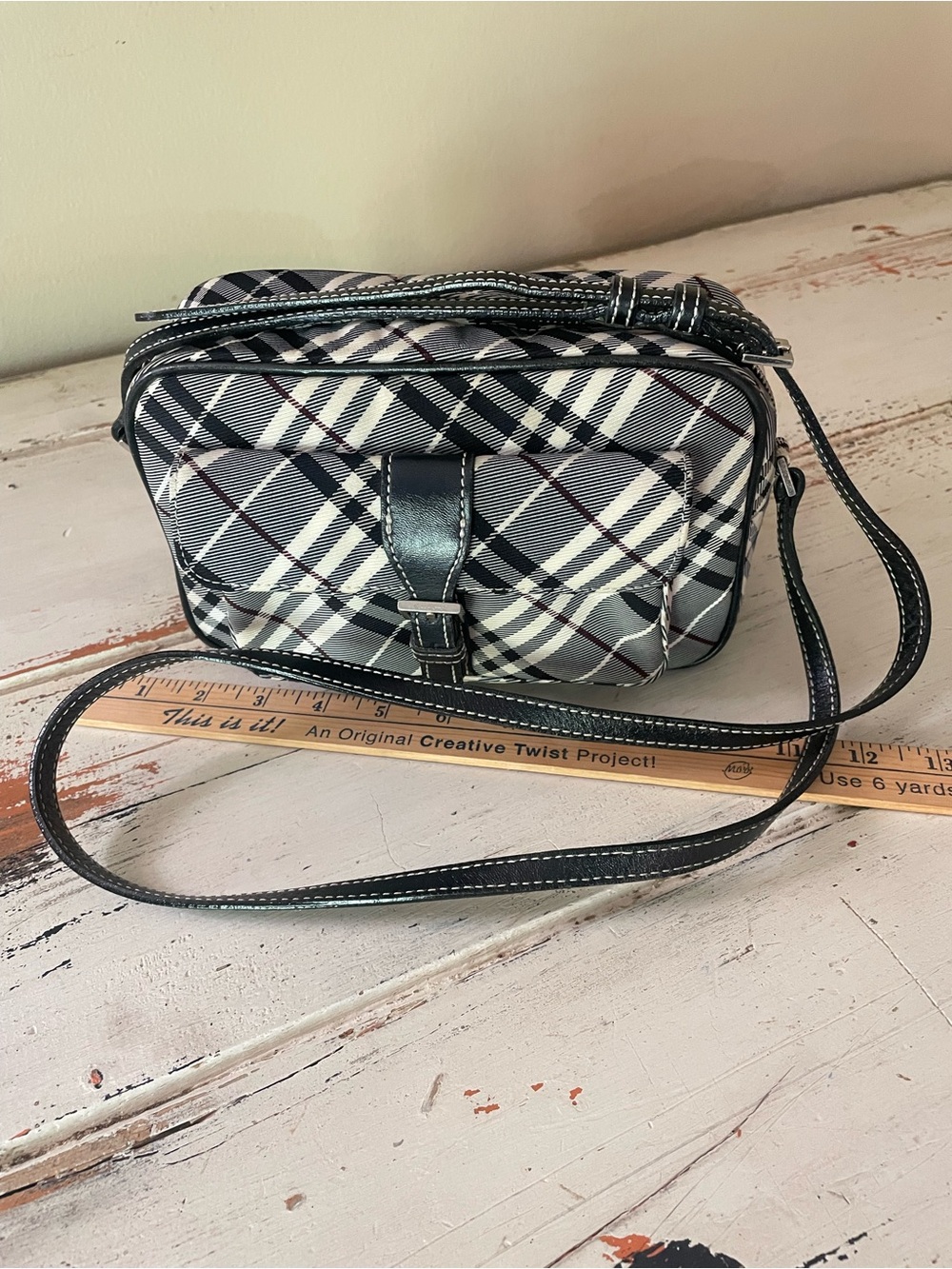 Burberry Black and White Plaid Crossbody Bag